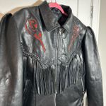 Women’s XL/XXL vintage leather fringe biker jacket Black Photo 1