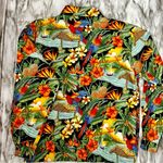 Surf Crush Tiki Vtg Sz S Hawaiian Print Zip Up Jacket CB Casual Macaw Tropical Red Photo 5