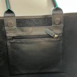Black Deertan Cowhide Leather Tote Bag Teal Trim Classic Minimalist Purse Photo 3