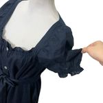 Sleeper Brigitte Linen Midi Dress Navy Size Small Puff Sleeve Tie Waist Classic Blue Photo 9