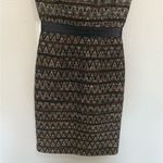Trina Turk   Tweed Sleeveless Sheath Dress Black Brown Cream Leather Trim Size 0 Photo 4