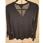 Liz Claiborne Size M Womens Dark Gray Bell Sleeve Ties at ends Soft Top Photo 3