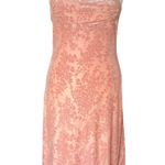 Peach Midi Stretch Slip Dress Women's Size XL Burnout Velvet , Ruched Bust, 43”L Orange Photo 0