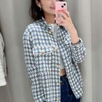 ZARA TWEED WEAVE TEXTURED OVERSHIRT W/ STRUCTURED PATTERN & PEARL BUTTON NEW Photo 5