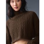 Alo Yoga  Cable Knit Cropped Winter Bliss Turtleneck Long Sleeve Expresso XS Photo 4