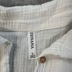 Zenana Gauzy Button Down Top Women's Large White Raw Hem Chest Pockets Beachy Photo 3