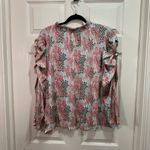 Loft Garden Cinched Sleeve Ruffle Tie Neck Women’s XL Top Tan Photo 3