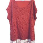 Valerie Stevens  Fiery Red Fringe Lace Overlay Top Blouse Plus 2X Boho Festival Photo 0