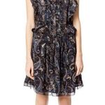 Zadig & Voltaire Rimana Paisley Mini Ruffle Beaded Dress Navy Blue Bohemian sz S Photo 0