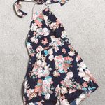 fab'rik  Navy Blue Pink Floral Halter Romper Photo 2