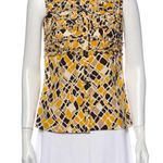 Tory Burch 100% Silk Yellow and Black Ruffled Sleeveless Blouse - Size 10 Photo 1