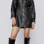 ZARA NWT  Washed Faux Leather Dress Black & Brown Photo 1