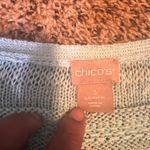 Chico's  Light Blue Knit Sweater 3 L Bell Sleeve Fringe V Neck‎ Casual Top Photo 2