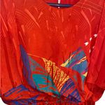 Vintage 70s 80s Red Flutter batwing Sleeve blouse geometric print party dress Size XL Photo 2
