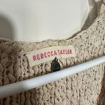 Rebecca Taylor Tan Silver Chunky Knit Cotton Crochet Crew Pullover Top Small Photo 2
