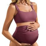 Summer Mae Ribbed Maternity Bikini Swimsuit High Waisted Size 12 NWT #2169 Pink Photo 2