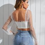 SheIn White Sheer Sleeve Crop Top Photo 1