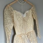 Vintage Lace Neckline Tulle Long Sleeve Princess Embroidery Dress Small 4 Cream White Photo 1