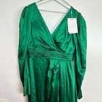Mac Duggal  Puff Sleeve Satin Faux Wrap Gown in Emerald Green Size US 14 NWT Photo 3