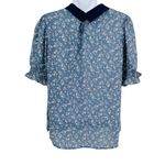 Adrianna Papell Peter Pan Collar Floral Print Puff Sleeve Blouse Top Shirt Blue Photo 4