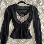 Alex Evenings  Black Sheer Blouse with Silver Accents Photo 3