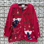 Vintage 90s Quacker Factory Christmas Angels Ugly Cardigan Sweater Red 1X Photo 0