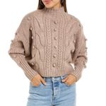 BLANK NYC Women's Taupe Cable Knit Turtleneck Sweater Size M Pom Details Photo 6
