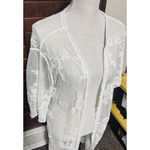 Sheer Mesh Lace Cardigan Sweater Duster Long Cream Ivory Dainty Romantic sz L Size L Photo 1