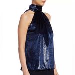 Ramy Brook Pam Midnight Blue Shiny Metallic Halter Top Size Medium Photo 2