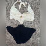 Badgley Mischka  Halter Black White Embelished Swimsuit Miami Swim‎ Week EUC Sz 4 Photo 4