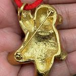 Vintage AVON Gold Teddy Bear with Rhinestones in Original Red Cord Necklace Photo 8