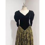 Expo Nite Vintage 80s Black Velvet Gold Lace Puff Sleeve Formal Dress Size 8 Photo 2