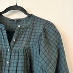 Madewell Plaid Balloon-Sleeve Peasant Top Green Black Size XS Photo 3
