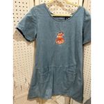 CB Casual Denim Dress Embroidered Floral Short Sleeve A Photo 1