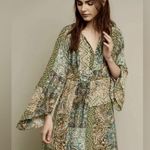 Anthropologie NWOT Green Floreat Dress Amelie 100% silk Kimono Style Boho size 4 Photo 0