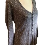 Almost Famous  Charcoal & Crochet Knit Top with Black Lace Long Sleeve EUC Photo 1