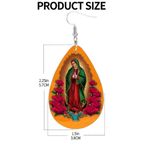 Rose Flower Virgin Mary Print‎ Teardrop Dangle Earrings Faux Leather Orange Photo 5