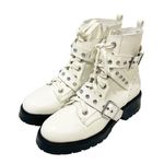 XOXO  BOOTS WOMENS 8.5 WHITE SILVER GREGOR MOTO ANKLE LUG SOLE STUDDED BOOT Photo 0