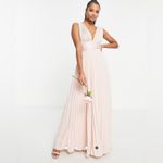 ASOS Size 10P pleated maxi dress tie wrap waist Blush Pink Bridesmaid Formal Photo 3