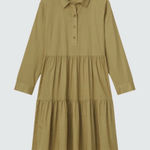 Uniqlo  Cotton Tiered 3/4-Sleeve Mini Dress khaki green Photo 0