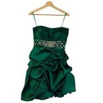 Jovani  Deep Green Rhinestone Strapless Mini Cocktail Dress Photo 4
