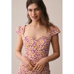 Maeve Anthropologie Cecily Fit & Flare Sweetheart Dress Floral Print Cap Sleeve Photo 2