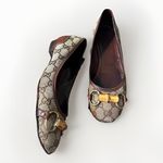 Gucci  GG Canvas Bamboo Horsebit Flats Monogram Beige Brown 7.5 Photo 3