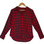 Uniqlo New Top Womens S Plaid Button Up Shirt Collar Long Sleeve Christmas Red Photo 1
