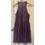 Zapaka Purple Halter Lace Floral Mini Dress Lined Zipper Size XL Party Formal‎ Photo 1