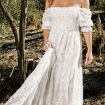 Baltic Born Paloma White Smocked Feather Maxi Dress Photo 0