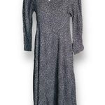 Vintage 80s Black White Polka Dot Long Sleeve Maxi Dress Lace Detail Collar Black Photo 11