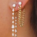 Boutique Gold Filled Chain Drop Earrings with Diamond‎ Simulate Dangle Statement Jewelry Photo 2