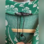 ZARA  Jacquard Ballon Sleeve Knit Green White Floral Ruched Dress Size Large NWT Photo 10