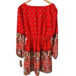 Gianni Bini NWT  Fire Orange Boho Western Tasseled Puff Sleeve Mini Dress Large Photo 2